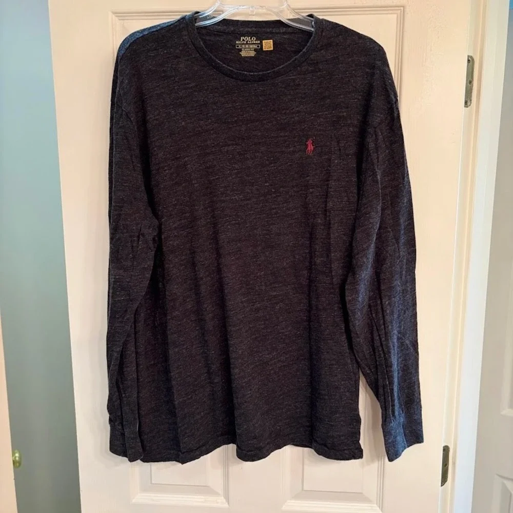 Polo Ralph Lauren T-Shirt Mens XL Grey Cotton Blend Classic Fit Long Sleeve Pony